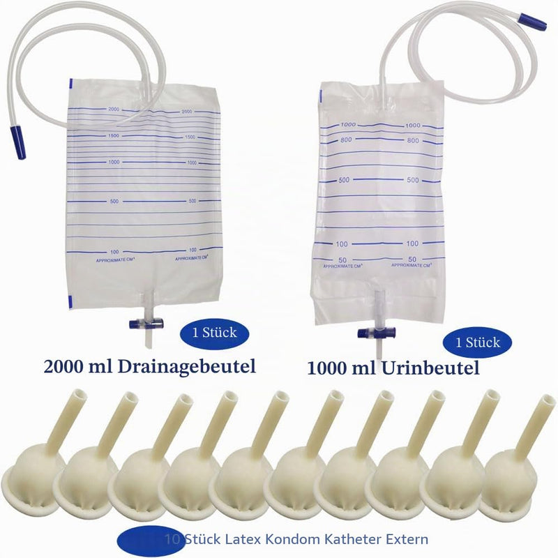 Condom Catheter External Self-Sealing Set Urinal Condom for Men + Urine Bag (30 mm/1.18 Inches) 1000+2000ML-30MM