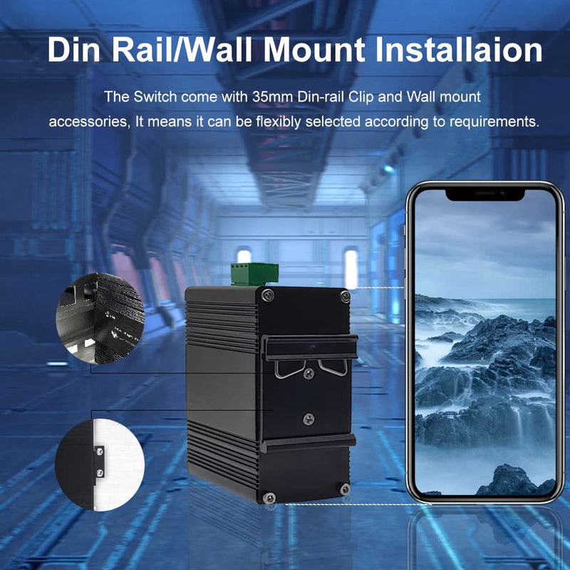 Mini Industrial Switch 10 Ports Gigabit Switch Hardened 10 Port RJ45 10/100/1000Mbps Ethernet Switch Din Rail Mount Outdoor Ethernet Switch, Unmanaged Network Switch (-40 to 176°F) with 12-48V DC 10 RJ45 Switch