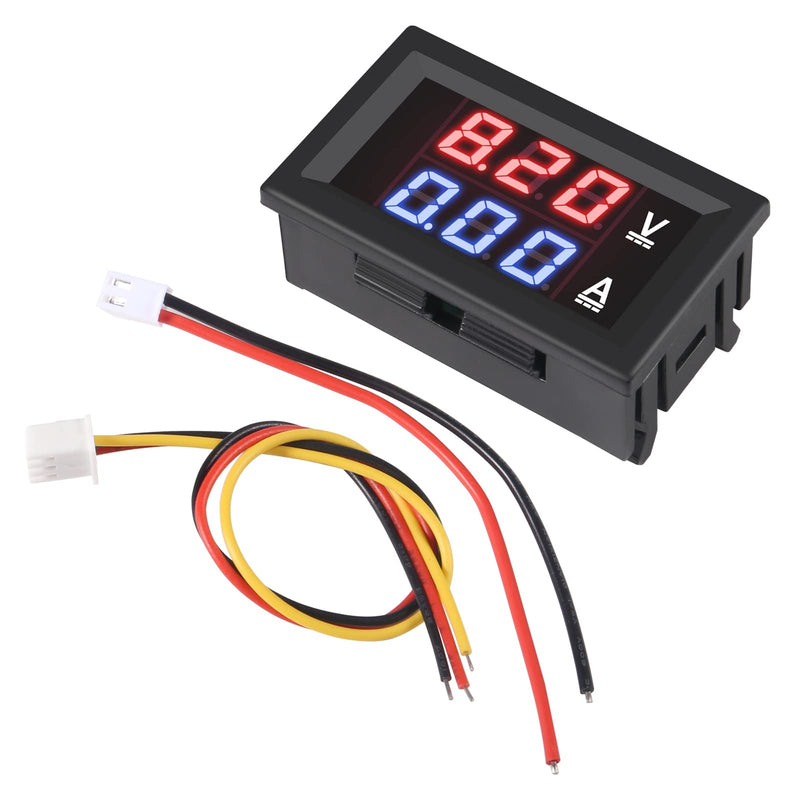 2pcs 0.28'' Digital Volt Amp Voltmeter Ammeter Meter DC 0-100V 50A Red Blue Dual LED Display Voltage Amperage Current Meter 2 in 1 Tester with 50A/75mV Shunt