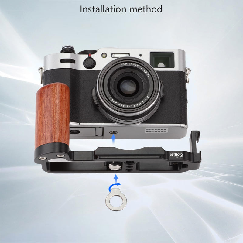 Leftfoto X100V Camera Handgrip L Plate Bracke with Wooden Grip for Fujifilm X-100V Vlog Digital Camera,with Arca Swiss Type Bottom Plate and Cold Shoe