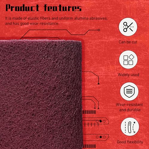 Premium 5" x15' Maroon Scuff Pads 7447Multi-Purpose Surface Preparation Pad forCar Auto Body, Woodworking, Paint PrimerPrep, Scuffing, Sanding & Scouring 5 Inches*15 Feet