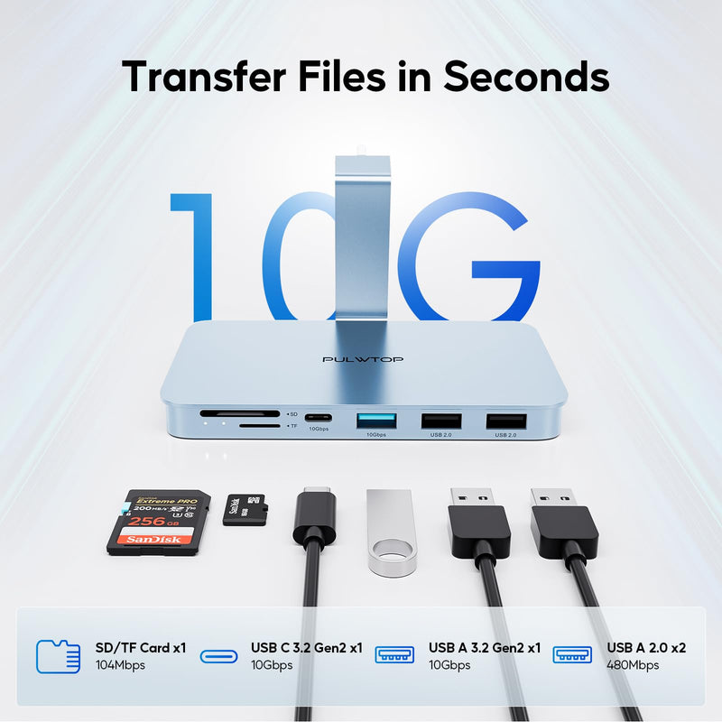 iMac Accessories for iMac24 inch 2021/2023/2024, PULWTOP iMac Hub with M.2 NVMe SSD Enclosure, i-Mac USB C Hub USB A/C 10Gbps, SD/TF, i-Mac USB Adapter for iMac24 M1/M3/M4 or Studio Display 27 inch Blue USB C Hub for iMac
