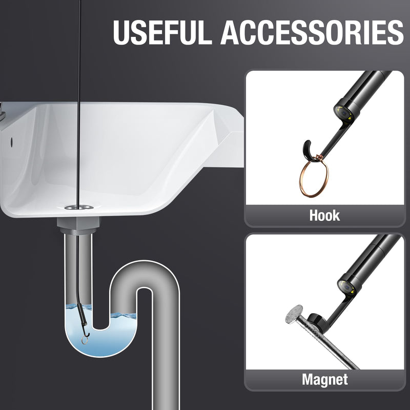 Dual Lens Endoscope Camera with Light, Teslong 4.3" HD Snake Borescope Inspection Camera, Automotive Scope Cam with Flexible Cable, Home Waterproof Fiber Optic for Sewer Drain Pipe (3.3FT) 3.3FT