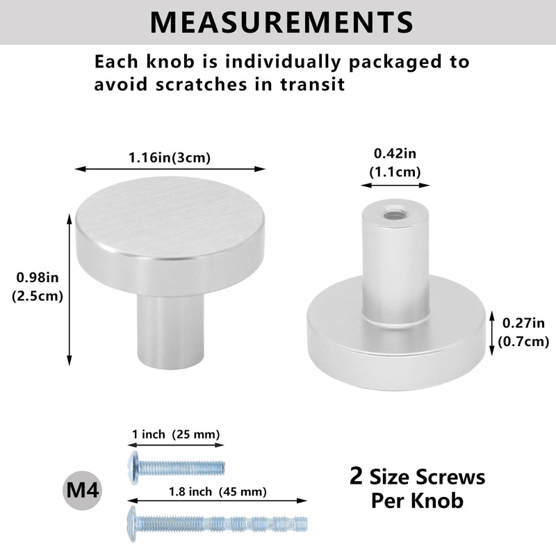 24 Pack Brushed Nickel Cabinet Knobs Dresser Knobs, Solid Kitchen Cabinet Knobs Drawer Knobs, Round Single Hole Knob for Cabinets and Drawers 24 Pack