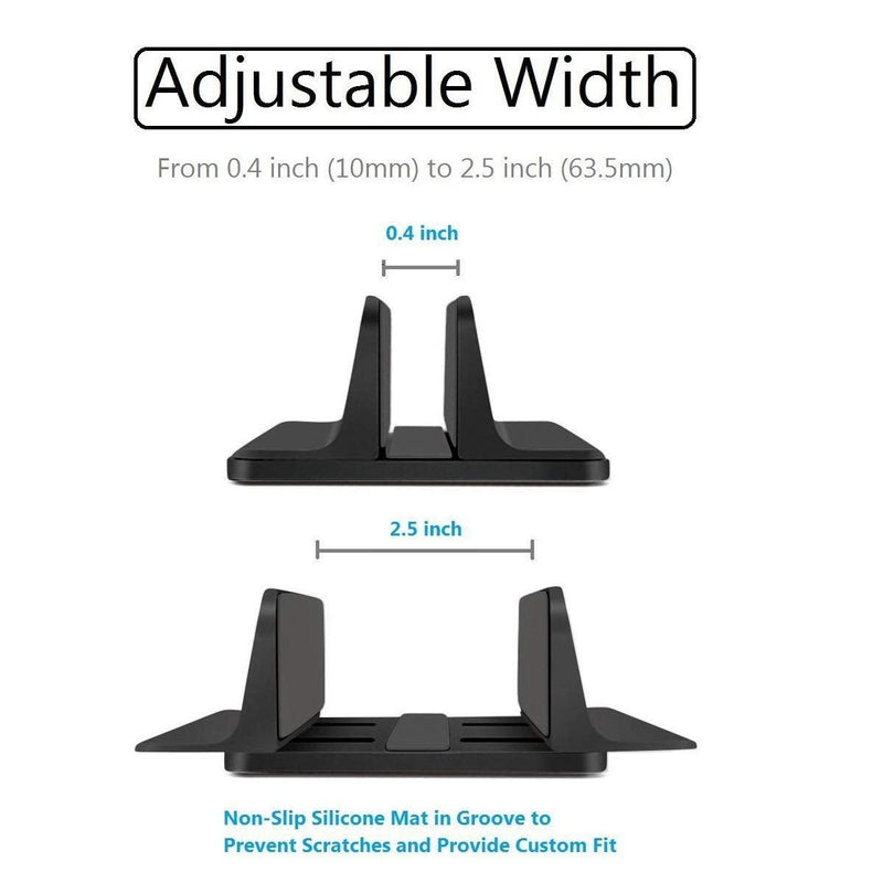 Vertical Laptop Stand for Desk [Adjustable] Sturdy Aluminum Dock Fits All Laptops (up to 20.3 inches) Space Saving, Modern Compact Holder, Compatible with MacBook Pro/Air, Surface, HP, Dell (Black) Black