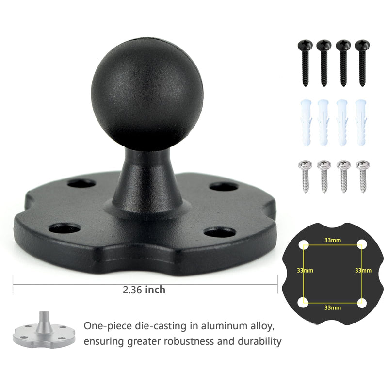 Aluminum Arm Heavy Duty Tablet Mount Drill Base - for 6.5"-12.9" Tablet iPad Pro/Mini, iPad Holder for Truck, Car,Dashboard,Desk,Wall-Swivel with 1 inch/25mm Ball Joint