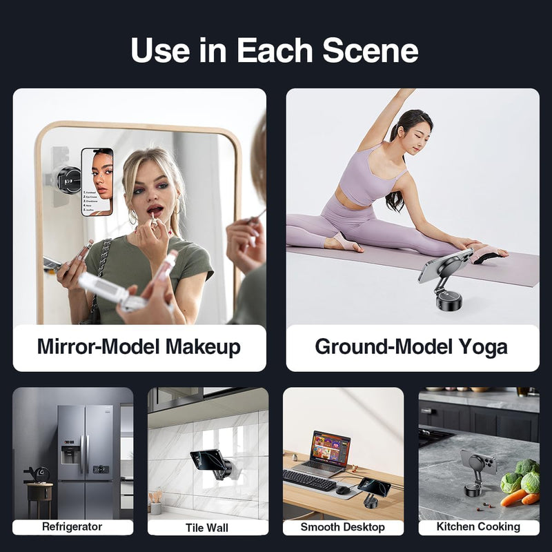 Vacuum Suction Magnetic Car Phone Holder, Adjustable Electric Magnetic Phone Holder Mount for Car, Foldable Strong Suction Car Holder Mount for iPhone16/15/14/13/12,Shower/Car/Mirror(Not Charge Phone) Black