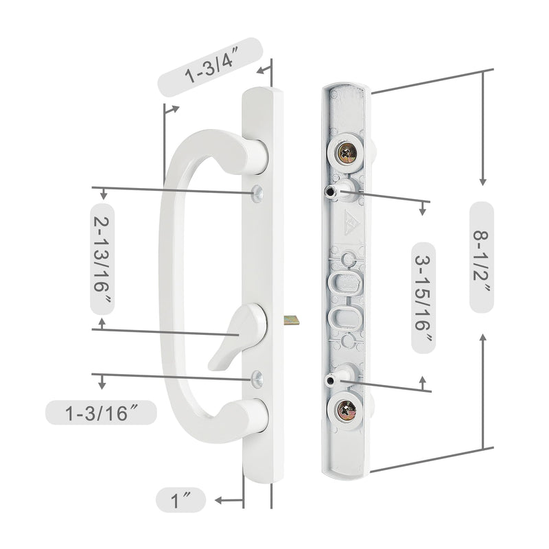 MaxxGeek Sliding Patio Door Handle Set with Mortise Lock, Zinc Diecast, Offset Thumbturn, Fits 1-5/8" to 1-3/4" Door Thick, 3-15/16" Hole Spacing, Non-Handed, White White Diecast w/ Mortise Lock
