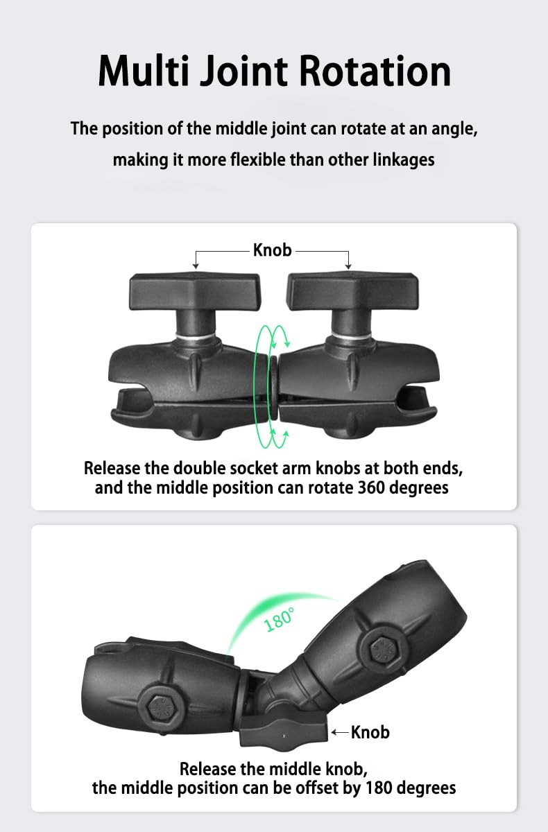Strg Double Socket Swivel Arm for 1.5 Inches/C Size / 38mm Ball Mounts Accessories, 6.4" Length Double Socket Arm Powerful Clamp Compatible with RAM Mount, iBolt and More 1.5" Ball + 6.4" Long