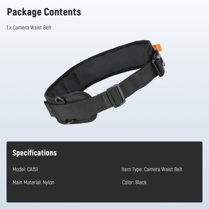 NEEWER Multi Function Utility Camera Waist Belt, Camera Strap for Photographers, Adjustable Breathable Waistband with D Rings for DSLR Bag Lens Pouch Tripod Flash Photography Accessories, CA151 Black