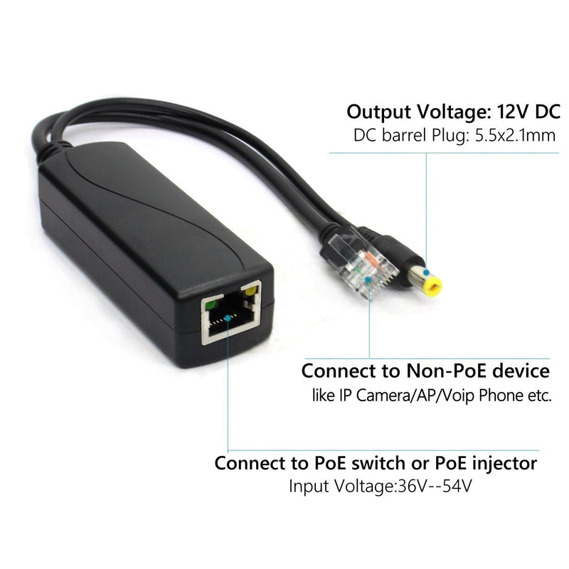 ANVISION 4-Pack Active 48V to 12V PoE Splitter Adapter, IEEE 802.3af Compliant, 10/100Mbps, for IP Camera AP Voip Phone and More