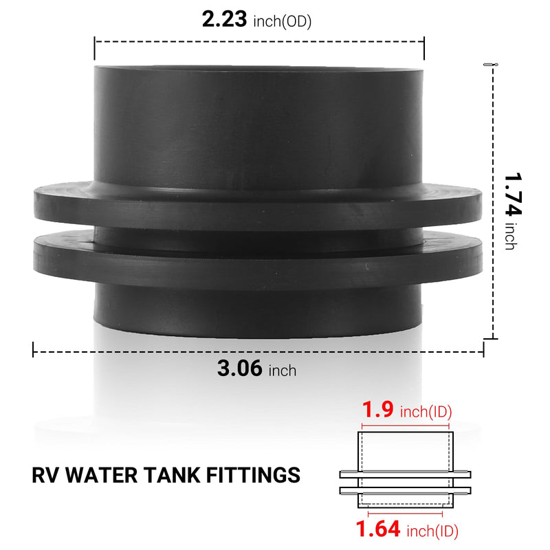 1-1/2" RV Rubber Grommet Black (12483) RV Water Tank Fittings Holding Tank Fitting (Pack of 2) - Seals Securely