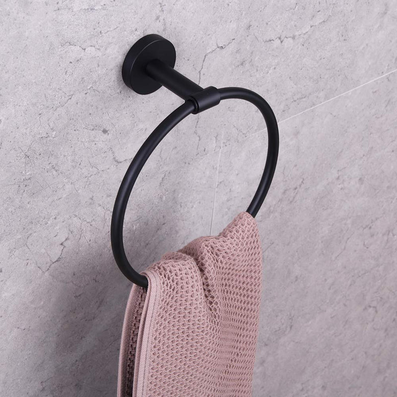 GERZWY Bathroom Hardware Set 2 Piece Black Towel Ring and Toilet Paper Holder SUS 304 Stainless Steel Wall Mounted Matte Black AG1404B-BK