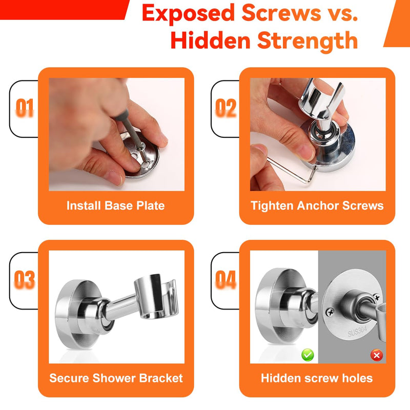 Shower Head Holder All Metal Handheld Shower Wand Bracket Adjustable Handheld Shower Head Holder Wall Mount Shower Wand Bracket Polished Chrome Finish