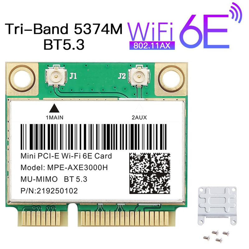 WiFi 6E Half Mini PCI-E WiFi Network Card 802.11AX AC MPE-AXE3000H 2.4GHz 5GHz 6GHz 5400Mbps Wireless Card BT5.2 MU-MIMO Mini PCIe Wi-Fi 6E Adapter OFDMA vPro for Windows 10/11 PC Laptops
