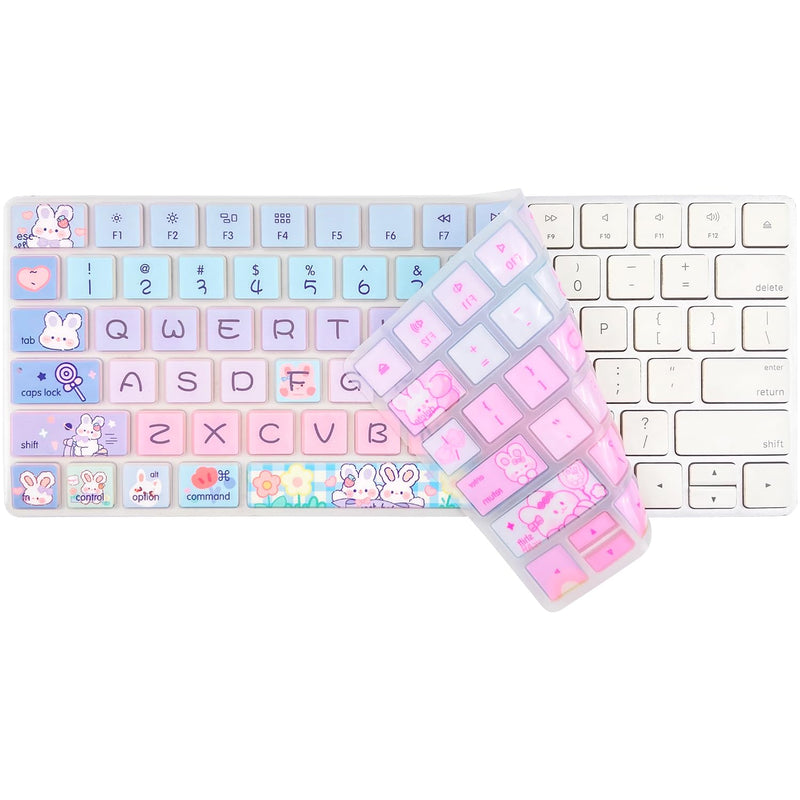 Keyboard Cover Skin for Apple iMac Wireless Magic Keyboard 2nd Gen (Model: A1644 MLA22LL/A) Without Numeric Keypad, Cute Silicone Skin Protector, Cute Bunny