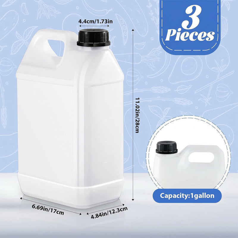 Ziliny 3 Pcs 1 Gallon Plastic Jug with Lids Square Empty Storage Containers Hdpe Carboy Plastic Jar Containers for Milk Water Beverage Oil Liquids (Translucent Color) Translucent Color