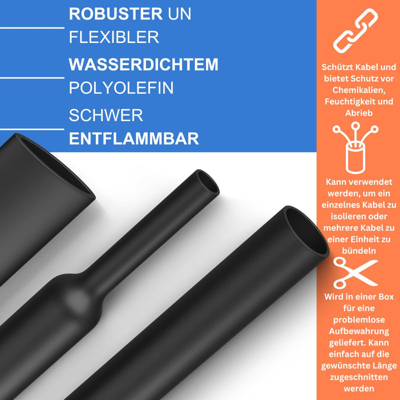 Gocableties High Quality Heat Shrink Tubing 2:1 Black 6.4mm x 9m | Shrink Ratio 2:1, Waterproof, Cable Insulation and Marking 6.4 mm
