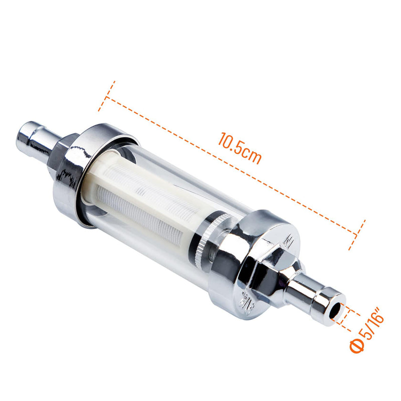 5/16 inch 9747 Inline Fuel Filter With Clear View Glass And Chrome (2) 2 PACK
