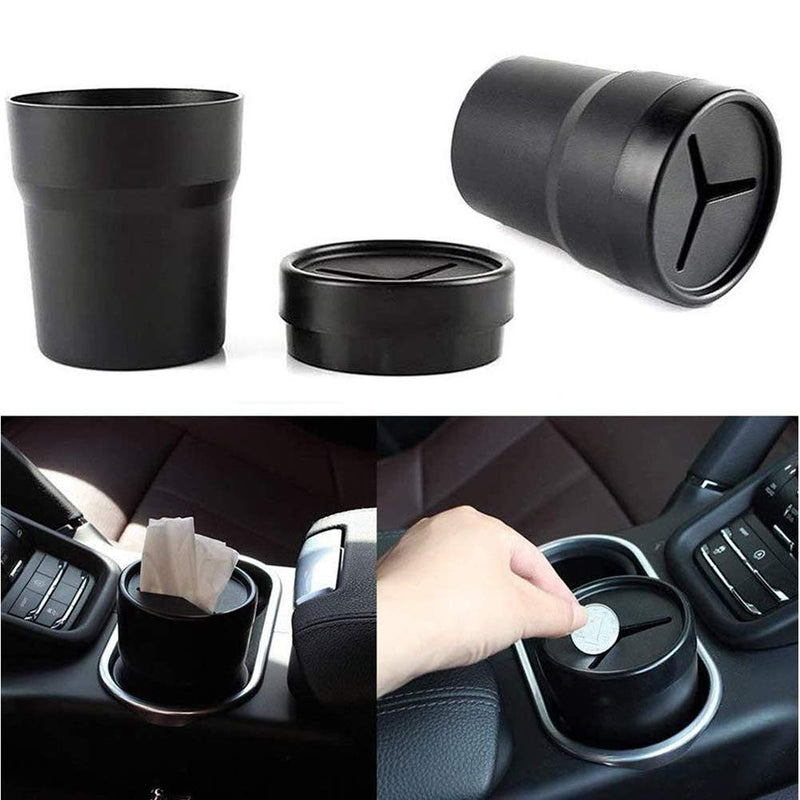 FIOTOK Car Trash Can with Lid, Mini Auto Garbage Can Leakproof Vehicle Trash Bin Fits Cup Holder in Console or Door for Automotive Car, Home, Office, Kitchen, Dinning Room 2 Packs Black-2Pack