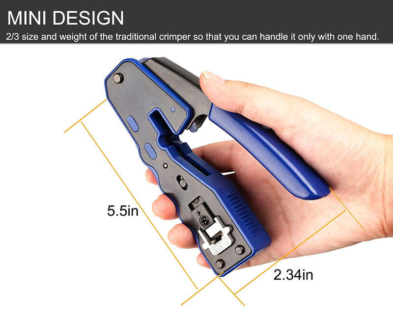 PETECHTOOL RJ45 Crimp Tool All-in-one Crimping tool Ethernet Wire Crimper Stripper Cutter for Cat5e Cat6 Cat6a Pass Through Connectors with 50pcs Cat6 Connectors and 1Pc cable tester and stripper