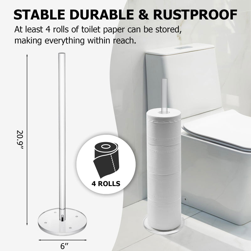 MyGift Freestanding Toilet Paper Holder Stand - Bathroom Toilet Paper Storage with Floor Standing Roll Dispenser Clear