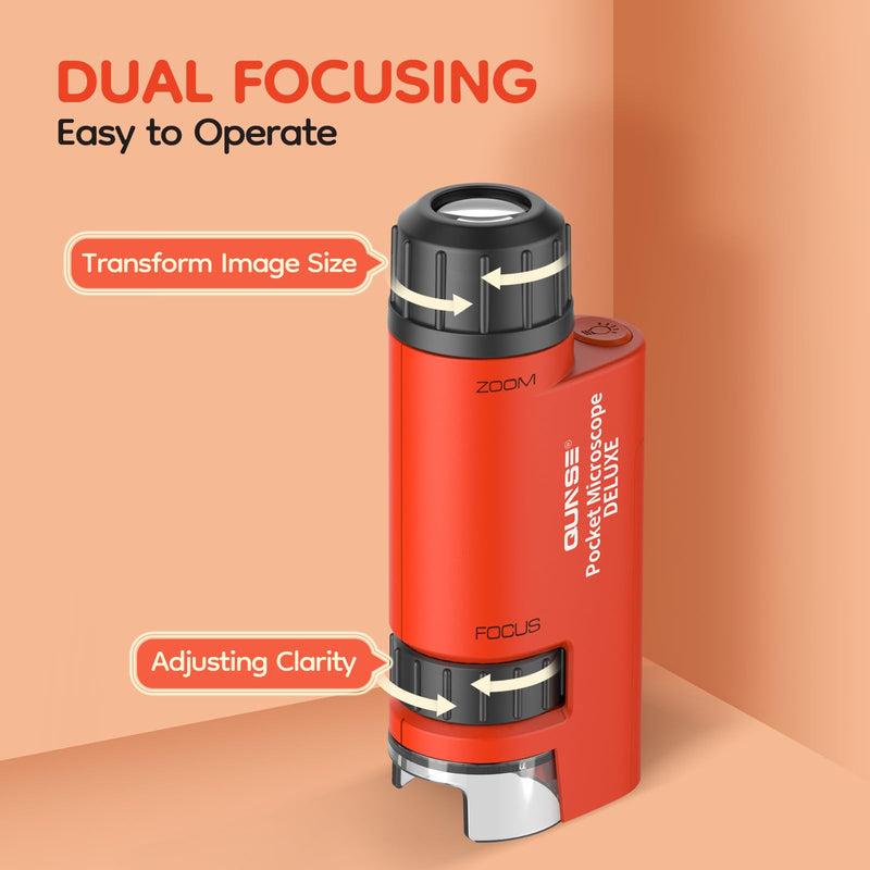 QUNSE pocket microscope 60x-120x with LED light, aspherical hand microscope, children students educational gifts for nature observation insects outdoors