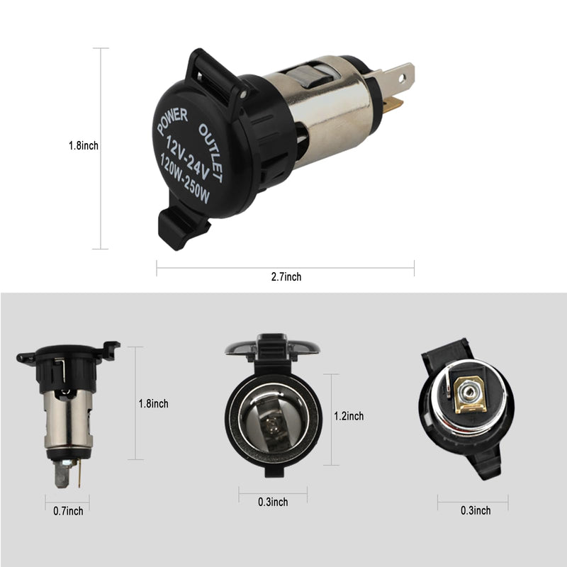 Cigarette Lighter Socket, DC 12V Car Cigarette Lighter,12 Volt Female Power Outlet Socket Replacement with Cover Wiring Harness Waterproof for Automotive Truck RV Boat(2 Pack) 3