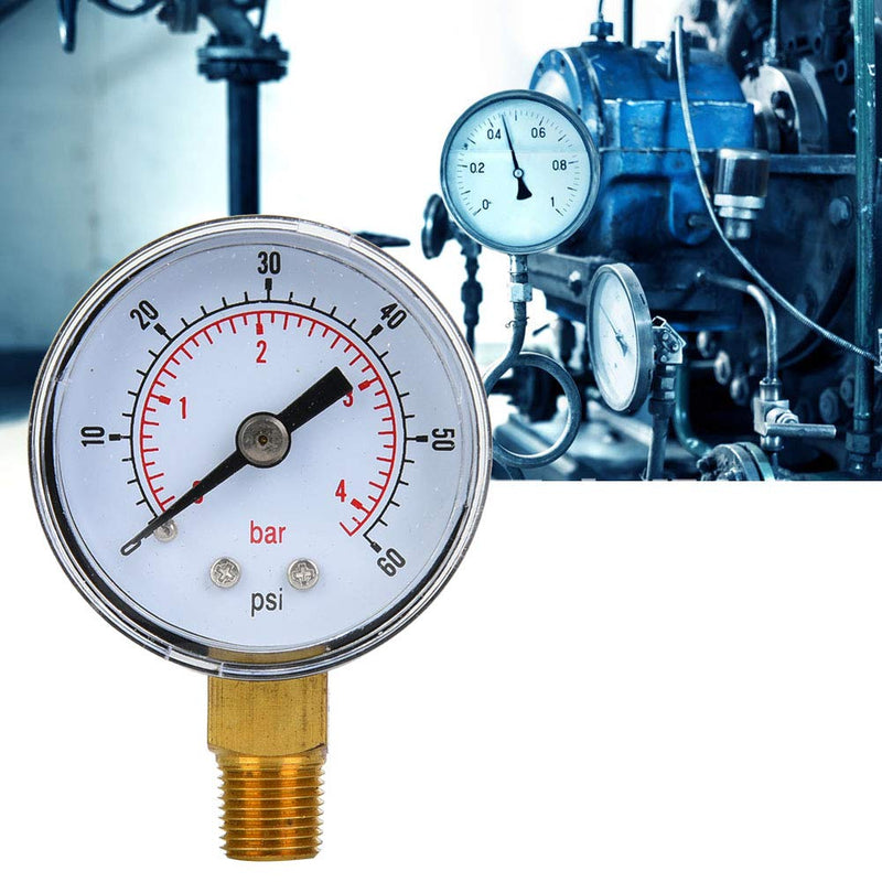 Mechanical Pressure Gauge Pressure Gauge Measuring Tool 1/8inch BSPT Base Connection for Air Oil Water Measurement (0-60psi, 0-4bar)