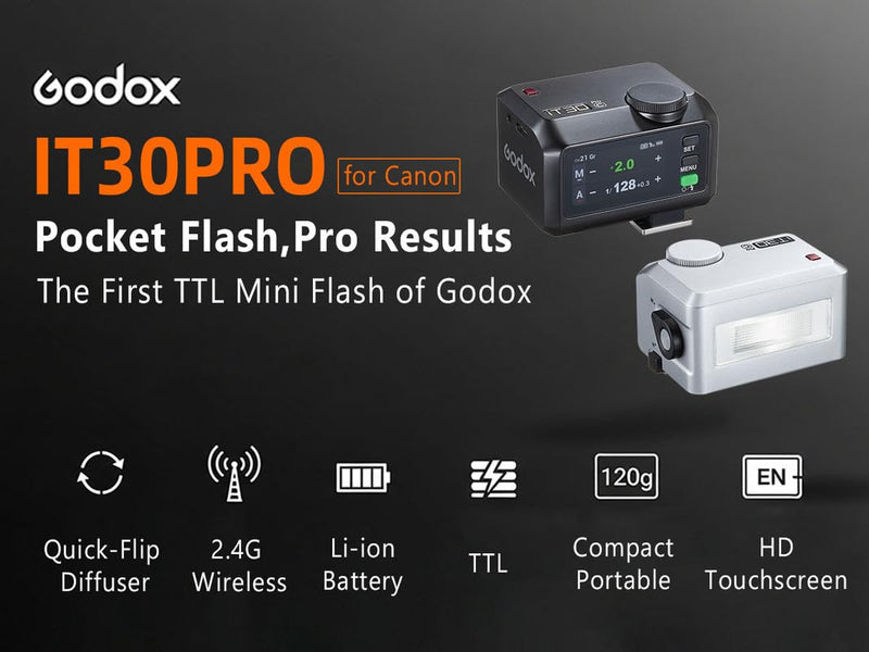Godox iT30 pro C TTL Mini Flash & Trigger- GODOX Authorized Distributor iT30 Pro C for Canon - IT30Pro TTL Flash, Wireless Master & Receiver, HSS 1/8000 Second, 2.4G Wireless Black