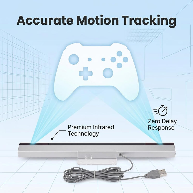 USB Sensor Strip Silver Wired Replacement Stand Plug & Play | Compatible with Dolphin emulator, precise gaming experience, accessory console, non-slip stable stand, robust and durable