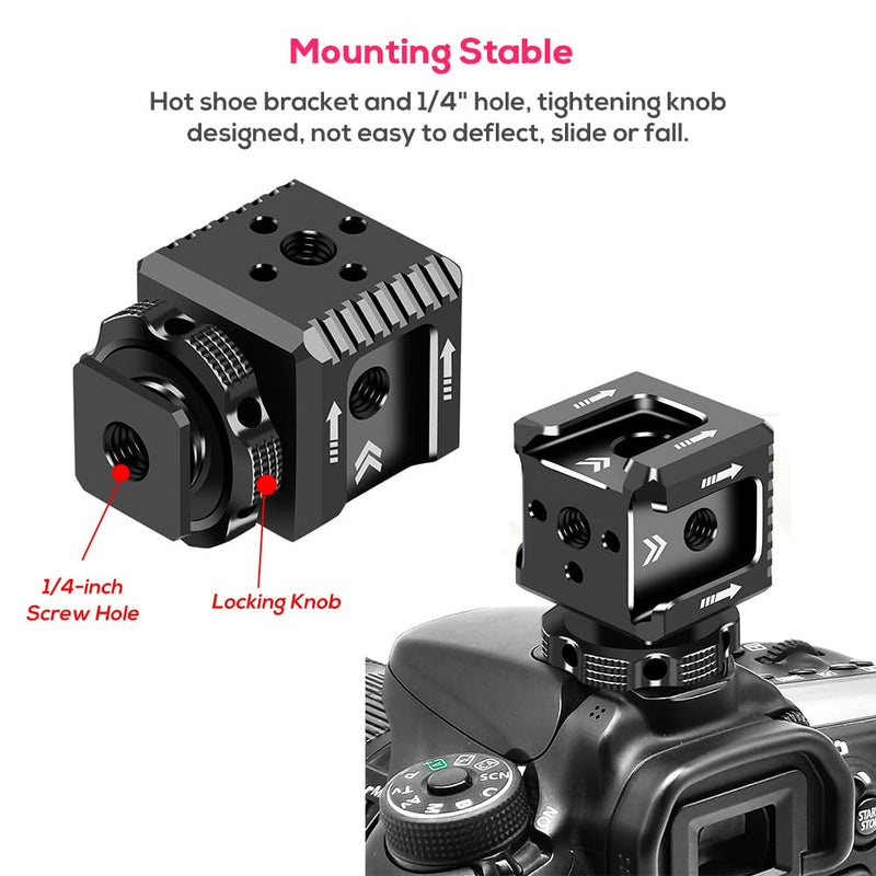 Triple Cold Shoe Mount Bracket, Camera Hot Shoe Mount Adapter with 1/4" Screw Holes for Flash Light Monitor Video Mic Compatible with Canon Nikon Camera Camcorder