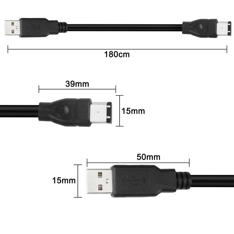 MEIRIYFA Firewire 1394 6 Pin to USB Adapter Cable, Firewire IEEE 1394 6 Pin Male to USB 2.0 Type A Male Data Transfer Converter for Printer Scanner Hard Disk,Not Support disk drive/sound card-1.8M
