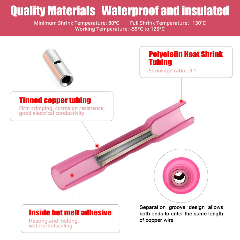 YIXISI 70 pieces butt connector cable connector waterproof set, solder connector, shrink connector butt connector, heat shrink butt connector, crimp connector cable connector, 26-10 AWG BHT - 70 pieces