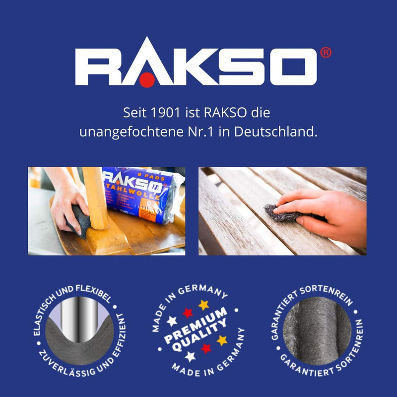 RAKSO steel wool fine 00-8 pads, smoothes wood, cleaning plastic blinds, garden furniture, polishing aluminum individual items