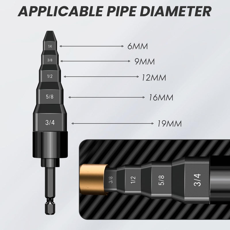 2Sets HVAC Repair Tools, Swaging Tube Flaring 5 in 1 Air Conditioner Copper Pipe Expander Flaring Swage Drill Set Copper Tubing Tool with 1/4", 3/8", 1/2", 5/8", 3/4" Bits, Black and Red