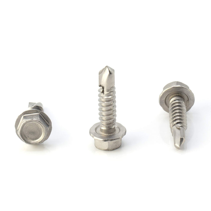 THE CIMPLE CO Hex Head Self-Tapping/Drilling Screw #14 Size, 1" Length - 410 Stainless Steel with Hex Washer Head - Mounting Screw for Metal, Drywall, Plastic - 1 in (25 mm), 100 PCS 1 Inch #14 Hex Head