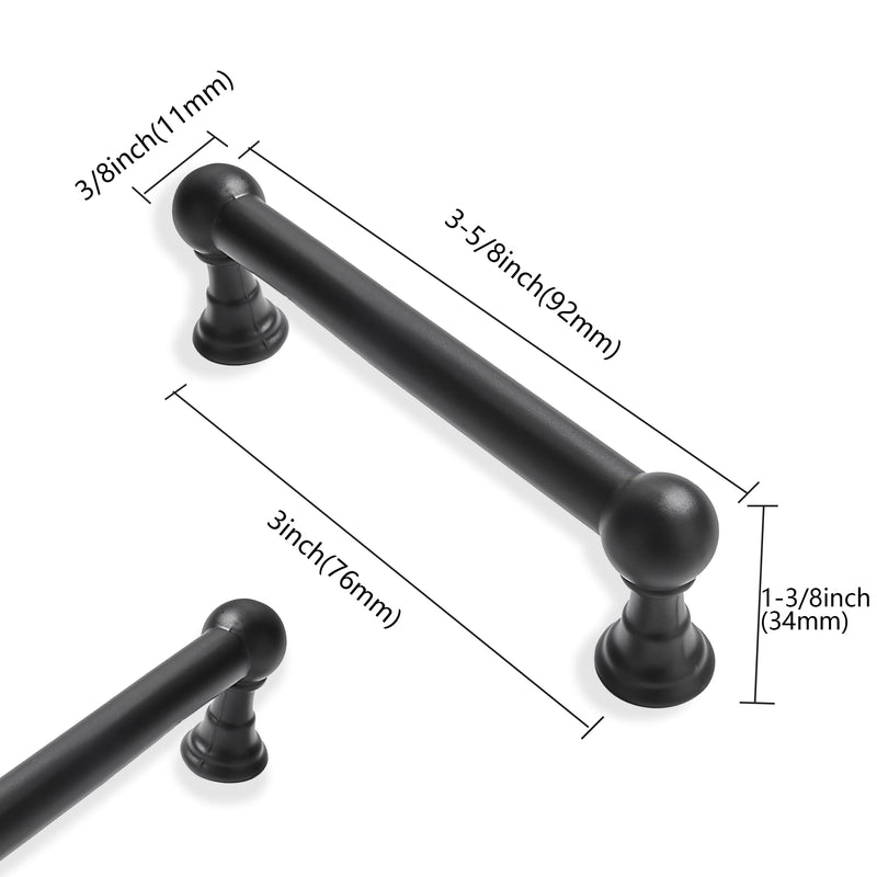 10 Pack 3 Inch Hole Center Black Cabinet pulls 100% Solid Heavy Duty Dresser Pulls Cabinet Drawer Pulls for Kitchen Cupboard Hardware 10