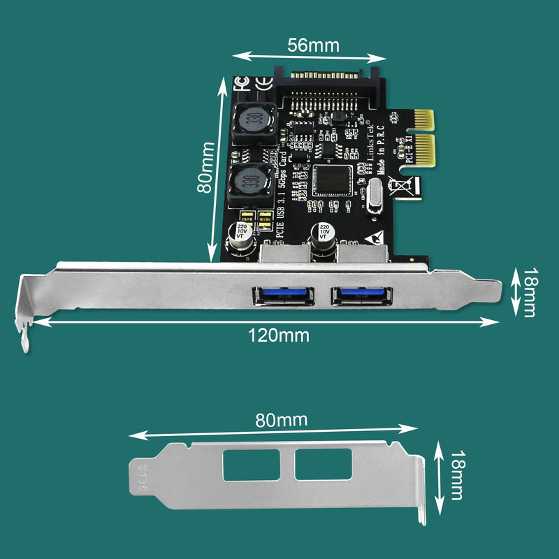 2-Ports PCIE USB 3.0 (USB 3.1 GEN1) 5Gbps Expansion Card for Desktop PCs, 2X 5Gbps USB-A Ports, Built in Smart Power Distribution Technology, No Need Extra Power Supply (PCIE-U302A) PCIE-U302A