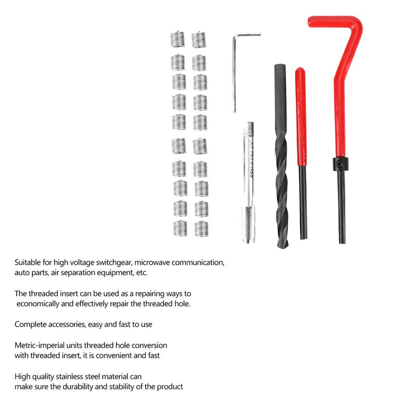 25Pcs Thread Repair Kit M7 x 1, Kit Thread Inserts Stainless Steel Twisted Drill Wrench Threaded Insert Thread Repair Tool for Auto Parts