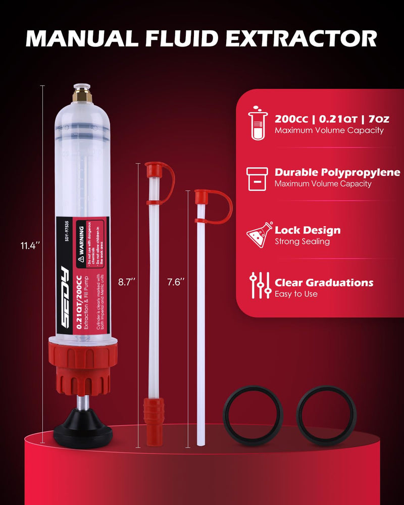 SEDY Fluid Extractor - 200cc Multi-Purpose Syringe, Oil Suction Pump, Manual Extraction and Filling Pump, Automotive Oil Syringe