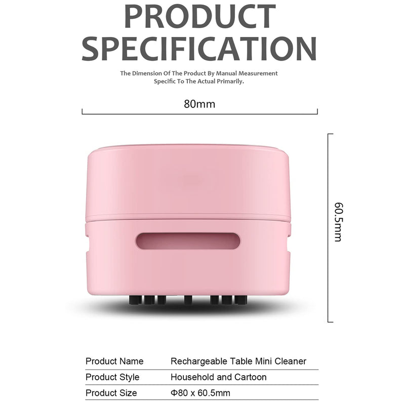 ODISTAR Desktop Vacuum Cleaner, Mini Table dust Sweeper Energy Saving,High Endurance up to 400 mins,360º Rotatable Design for Keyboard/Home/School/Office (Pink) Pink AA Battery