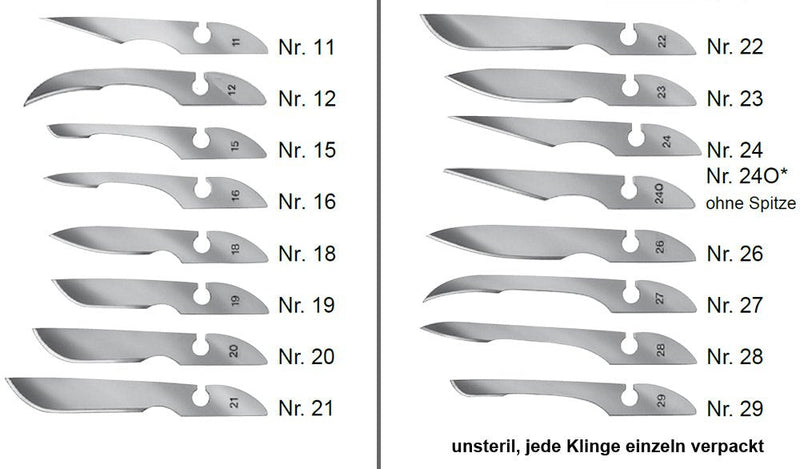 12x Bayha scalpel blades, non-sterile, blades individually packed, figure 18