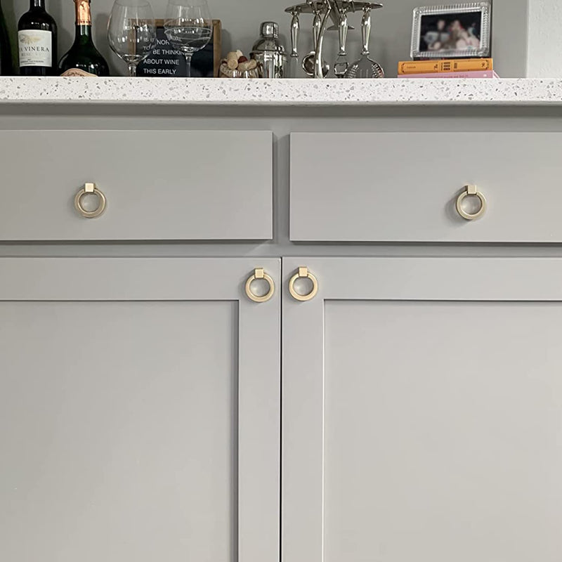 Brushed Gold Cabinet Ring Pulls, Brass Furniture Drawer Pulls Hardware Cabinet Ring Kitchen Drawer Handles Rings, 8 Packs 8 Pack