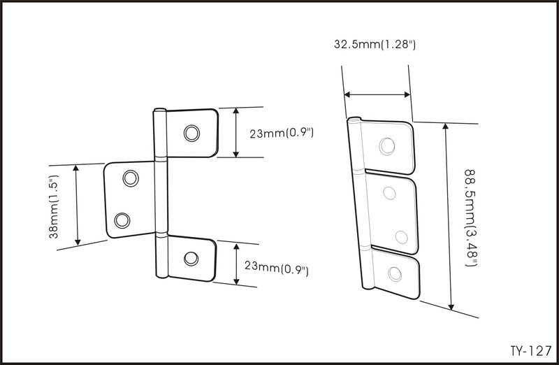 QCAA Flag Three Leaf 3-1/2" Bifold Shutter Hinge for Non-Mortise Cabinet Hardware, Brass Plated, Made in Taiwan, 12 Pack