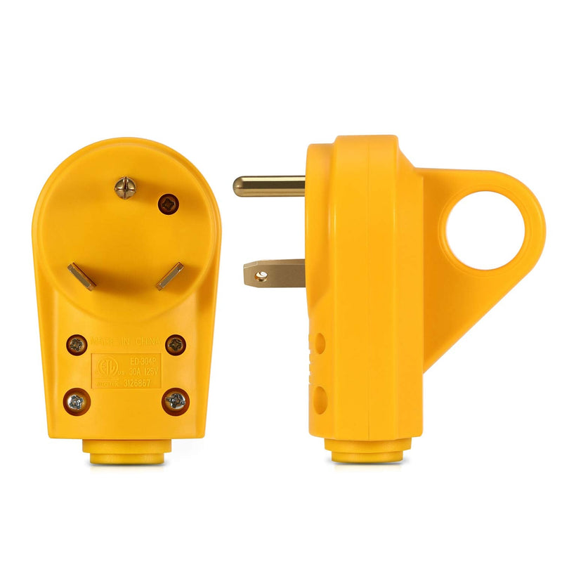 Kohree RV Replacement Plug 30 Amp Male, 125V RV Receptacle Plug, Heavy Duty RV Electrical Camper Plug Adapter with Ergonomic Grip Handle, Yellow 30A RV Male Plug