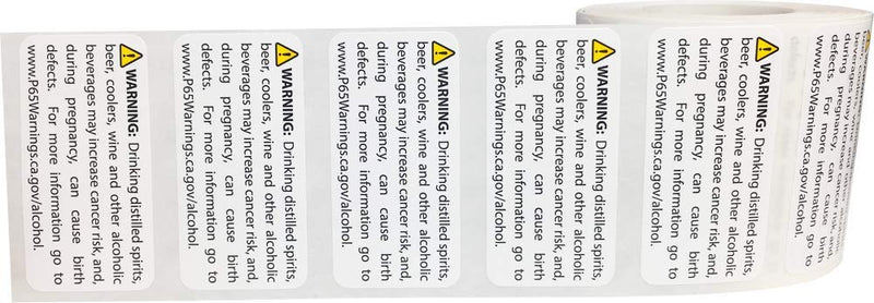 California Proposition 65 Alcoholic Beverages Warning Labels 1 x 2 inch 500 Adhesive Stickers