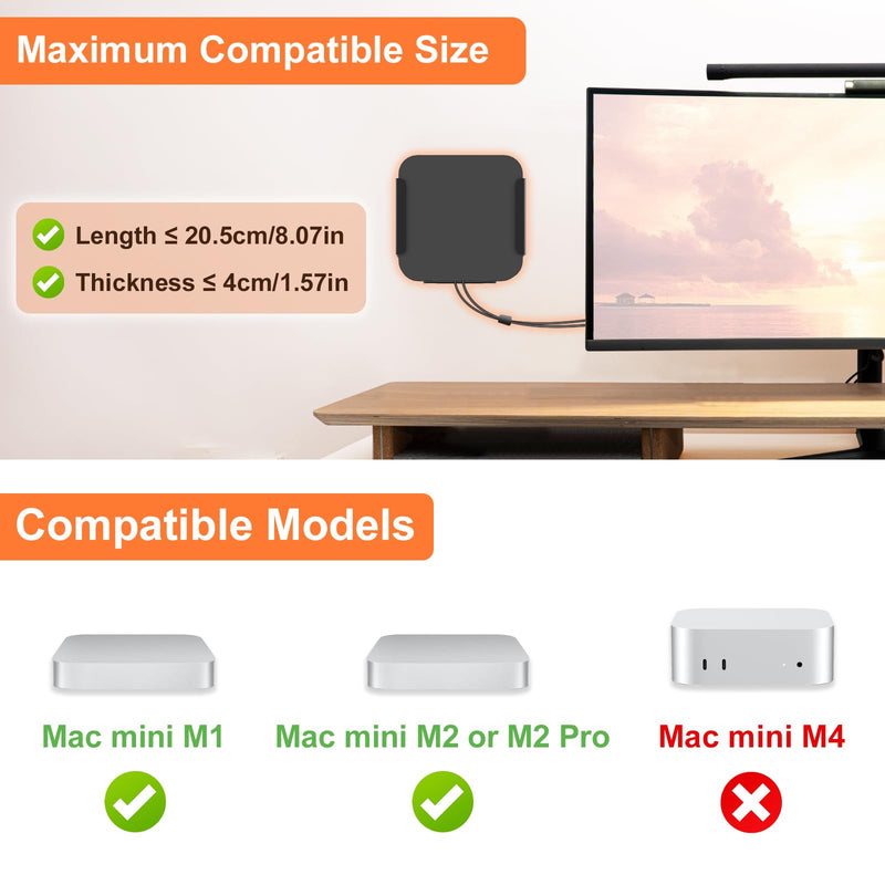 Mount for Mac Mini M1 M2 VESA Monitor/Wall/Under Desk Mount for Mid 2011 to 2023 M1 M2 Anti-Scratch Metal Bracket Compatible with Mac Mini CPU with Remote Holder Black