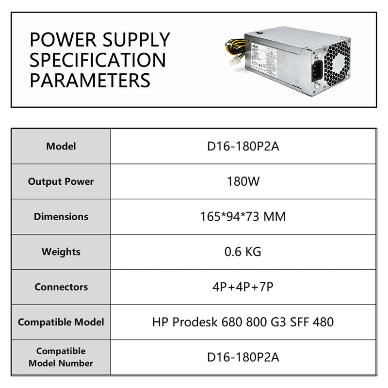 180W Power Supply Compatible with HP Prodesk 680 800 G3 SFF 480 600 G4 SFF 280 285 Pro G3 MT P/N: L08261-002 901762-002 901763-002 901771-004 901763-001 901762-002 901763-002 901771-003