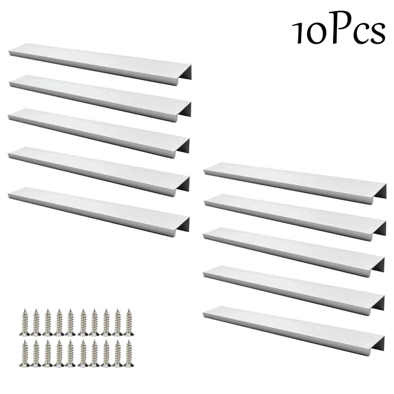 11.8 Inch Silver Finger Pulls 10Pcs, 8.82 Inch Hole Spacing, Aluminum Alloy Edge Pulls Furniture Handle, Back Mount Concealed Handles for Cabinets, Cupboard, Drawer, Dresser, Wardrobe 300mm/11.8" Straight Edge